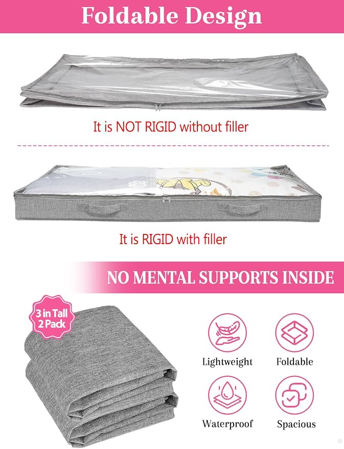 Low Profile Under Bed Storage, 3 Inches High Underbed Storage Containers Bins - Image 4