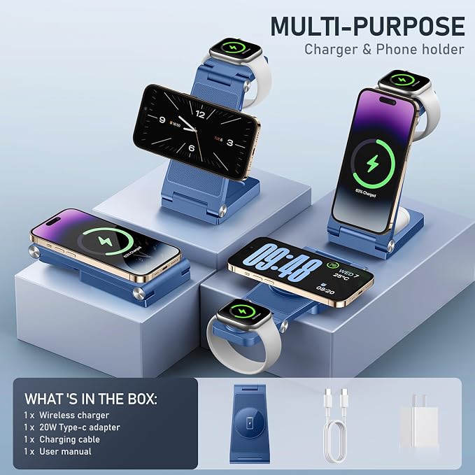 Magnetic Wireless Charger Stand, 3 in 1 Foldable Wireless Charging Station - Image 2