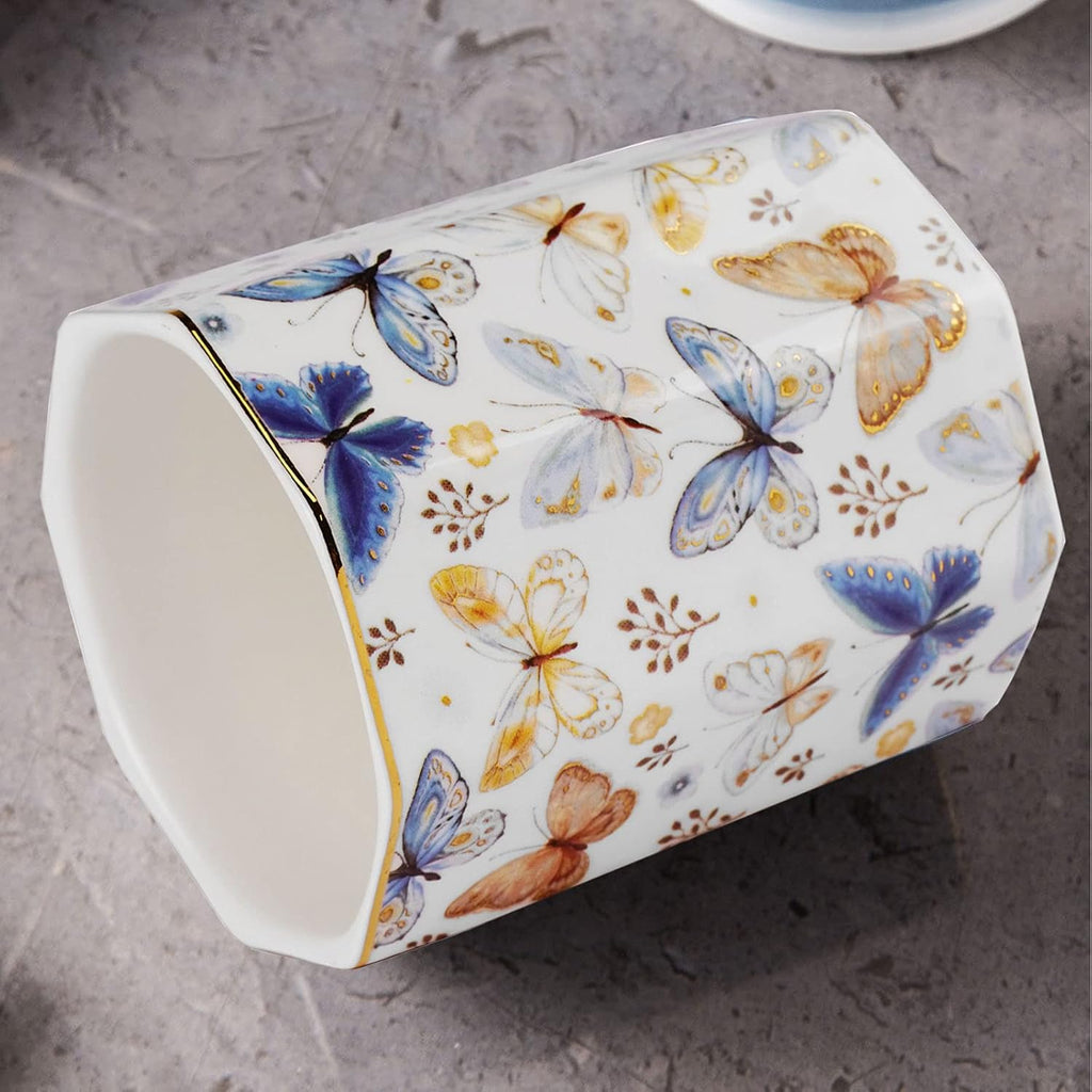 Jwest Pen Holder, Ceramic Shiny Gold Graphic Butterfly Pattern Pencil
