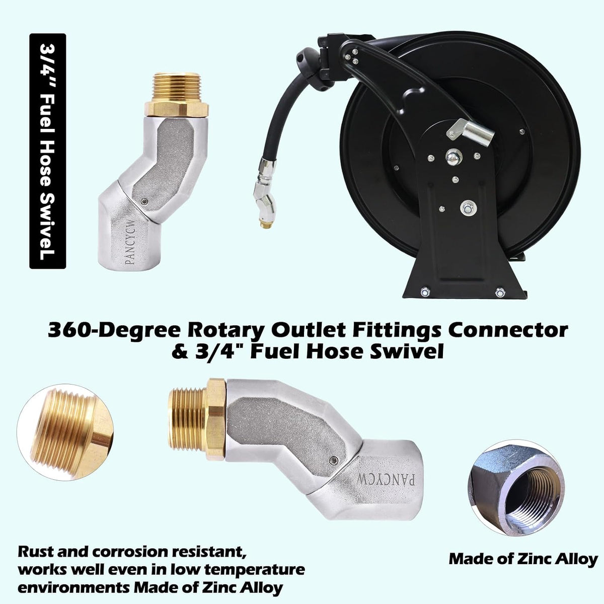 Fuel Hose Reel,3/4"X50' Retractable Ratchet Spring Driven Diesel Hose