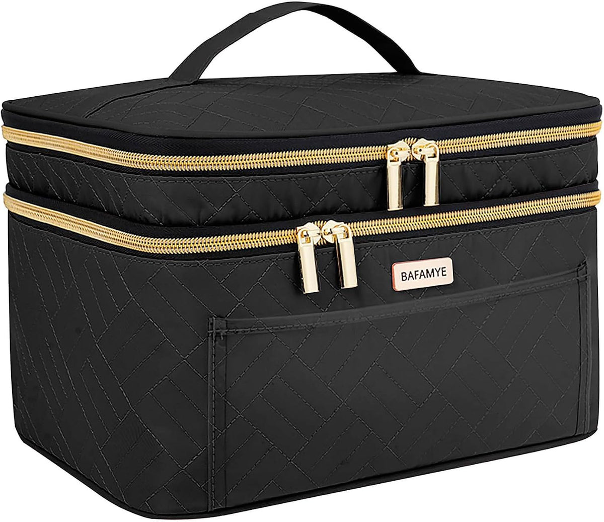 8.8L Double Layer Travel Makeup Bag Women, Large Cosmetic Case