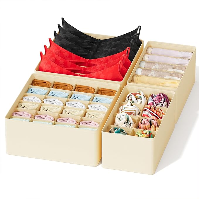 SpaceAid Underwear Drawer Organizer, 4 Pack Dresser Organizer Bins by SpaceAid