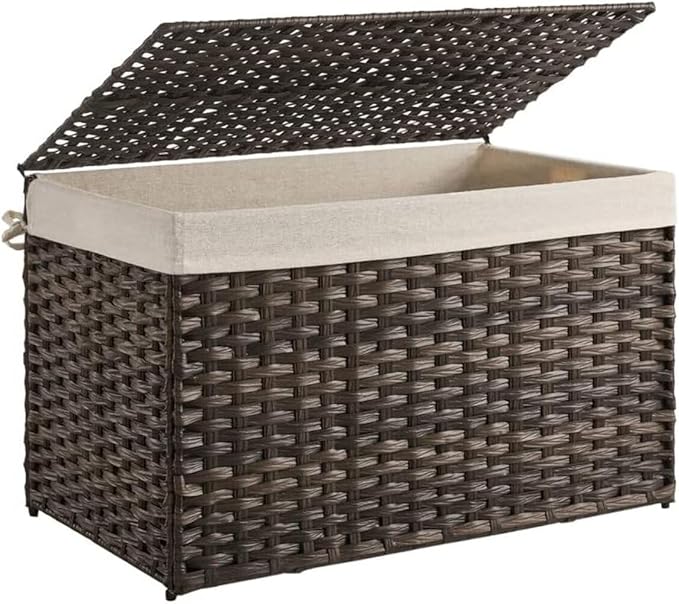 SONGMICS Storage Basket with Lid, Woven Blanket Storage Bin with Handles by SONGMICSbySONGMICSHOME