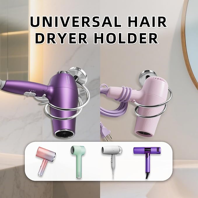 Bathroom Hair Dryer Holder Hair Care Tools Holder Wall Mount Chrome Finished - Image 7