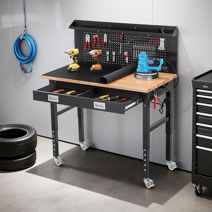 Work Bench for Garage 48 Inch Heavy Duty Rubberwood Tabletop Workbench - Image 8