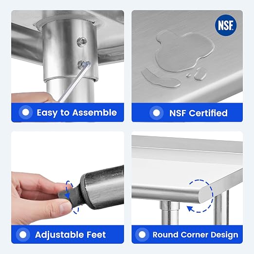 Hally Stainless Steel Table for Prep & Work 30 x 48 Inches, NSF Commercial - Image 6