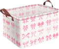 Pink Bow Decor Storage Basket Waterproof Canvas Toy Storage Bin Coquette Room by AmazerPad