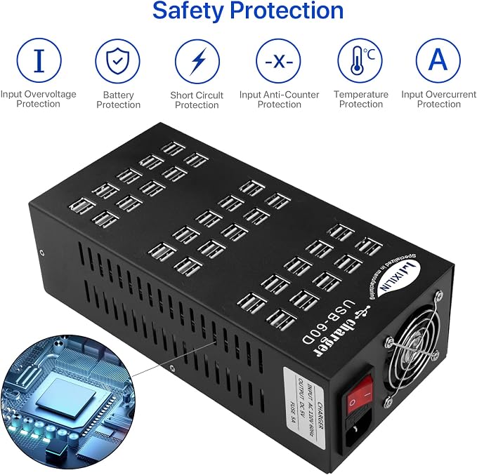 USB Charging Station, Cinlinso 60 Port 300W/60A, Intelligent Protection - Image 5