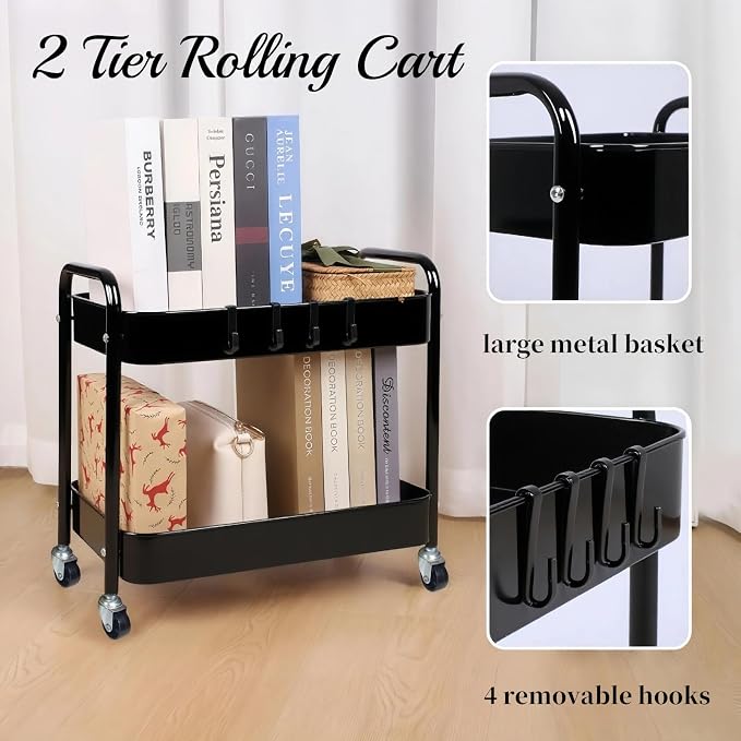 2 Tier Metal Rolling Utility Cart - Image 3