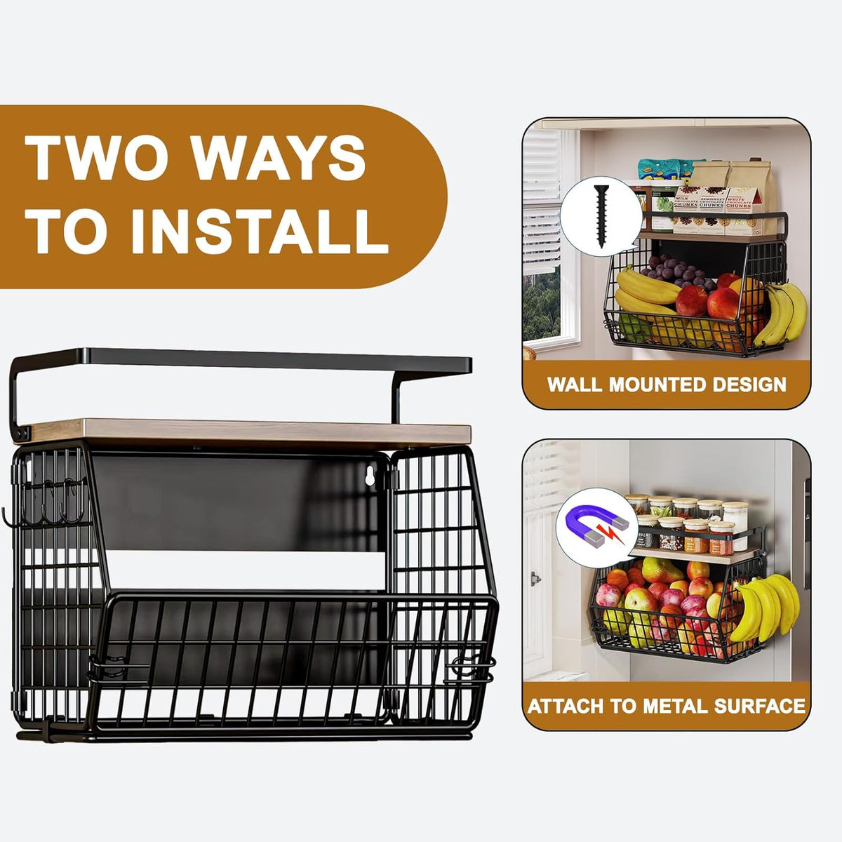 Magnetic Shelf for Fridge,Hanging Wall Basket for Potato Onion Fruit