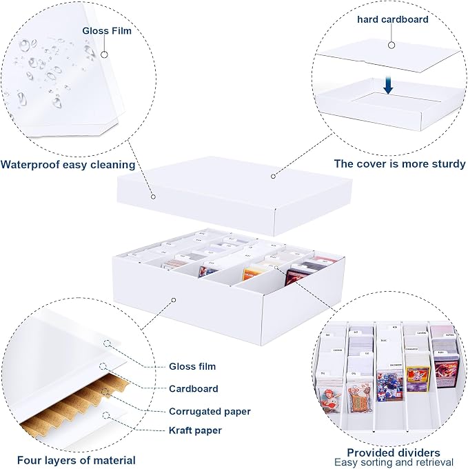 5 Row Trading Card Storage Box, 4 Pack Cardboard Storage Box - Image 3