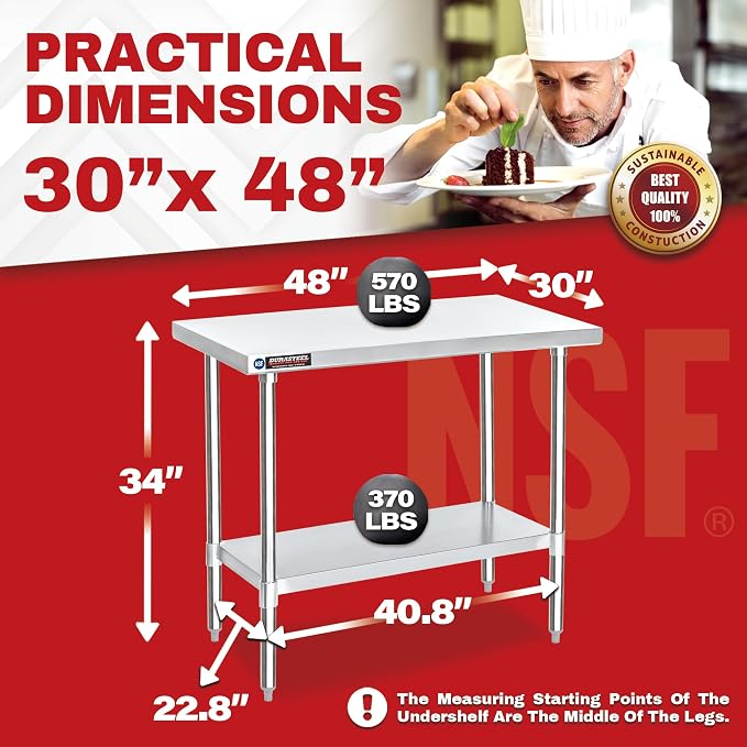 DuraSteel 30x48 Stainless Steel Work Table - Image 6