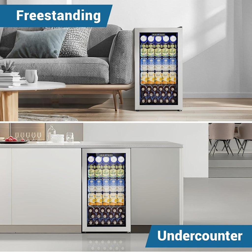 Mini Beverage Refrigerator 3.2 Cu. Ft Small Fridge 126 Can Lockable