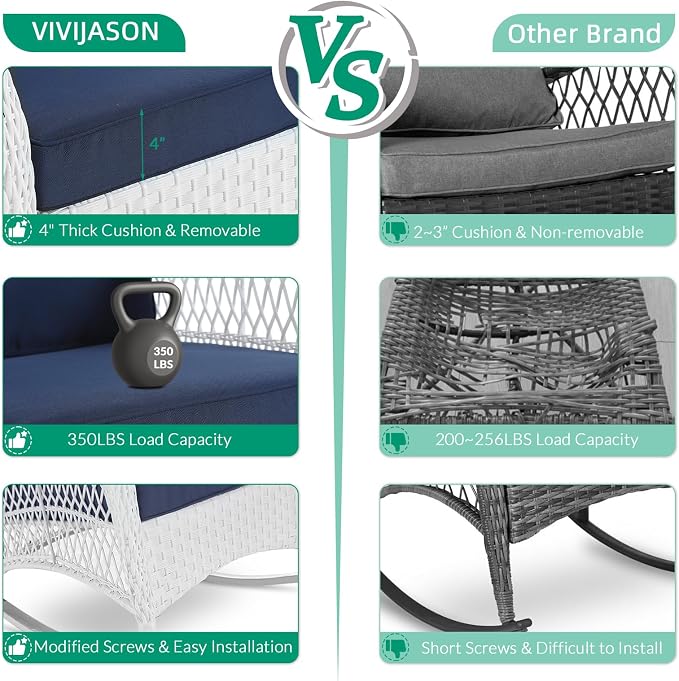 VIVIJASON Outdoor Wicker Rocking Chair, Patio Rattan Rocker Chair - Image 5