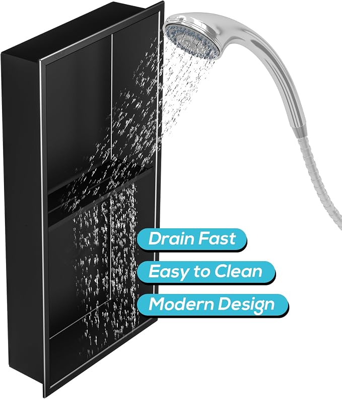 Stainless Steel Shower Niche 24" X 12", No Tile Needed Wall Niche Double Shelves - Image 6