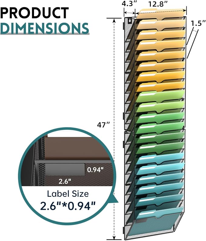 SUPEASY 20-Tier Wall File Organizer Mesh Office Mail Holder, Hanging Wall - Image 4