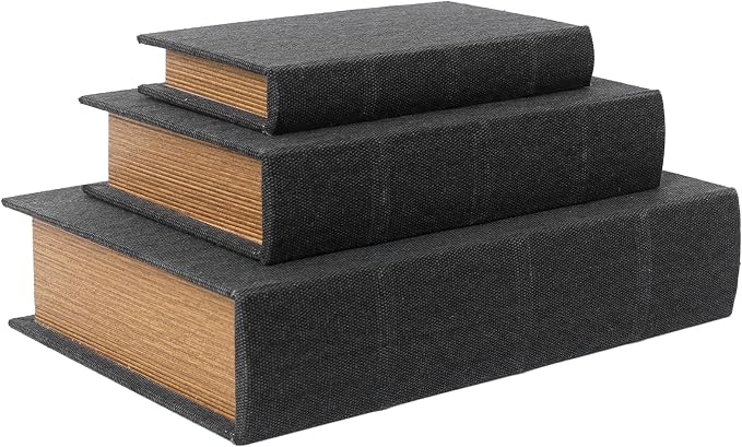 Modern Linen and Wood Decorative Faux Book Boxes Set of 3-13" - Image 3