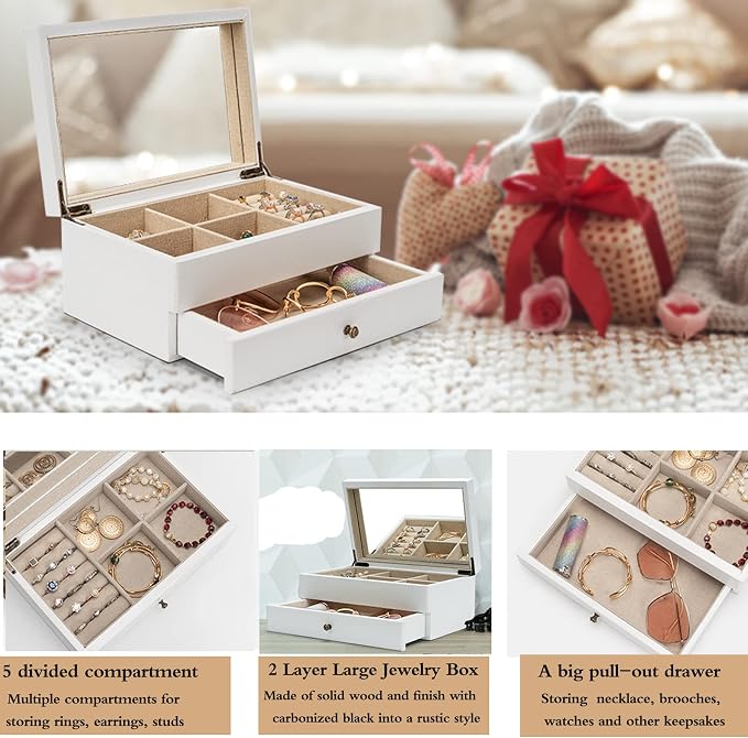 Meangood Jewelry Box Organizer for Women, 2 Layer Large Jewelry Storage Case - Image 2