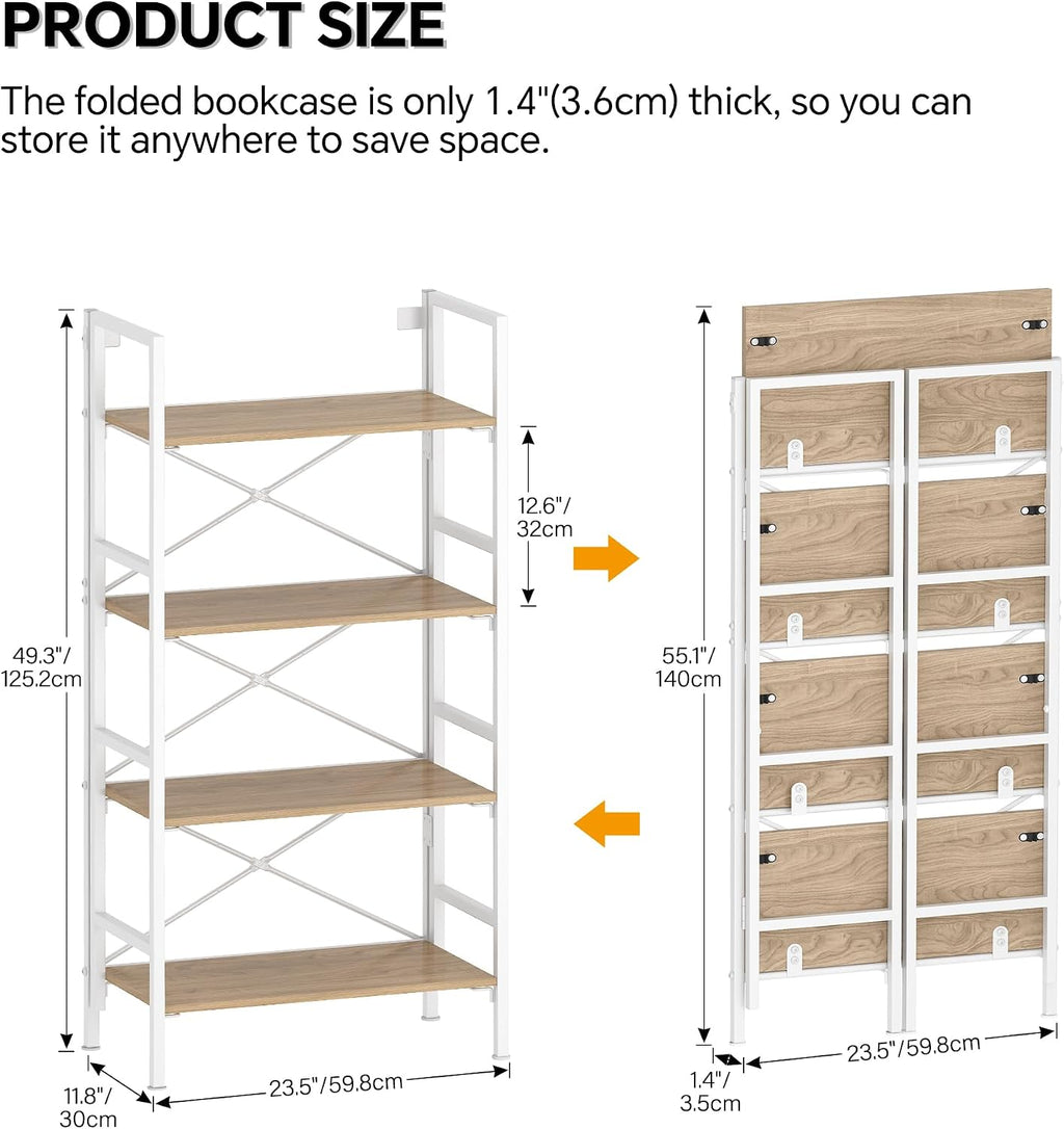 Homeiju Folding Bookshelf,4 Tier Bookcase with X-Bracket Design
