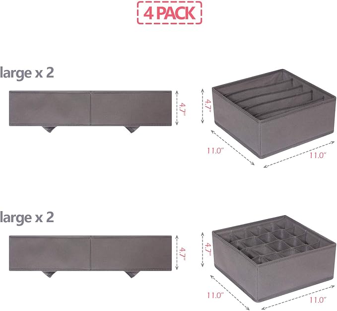 DIOMMELL 4 Pack Foldable Cloth Storage Box Closet Dresser Drawer Organizer - Image 2
