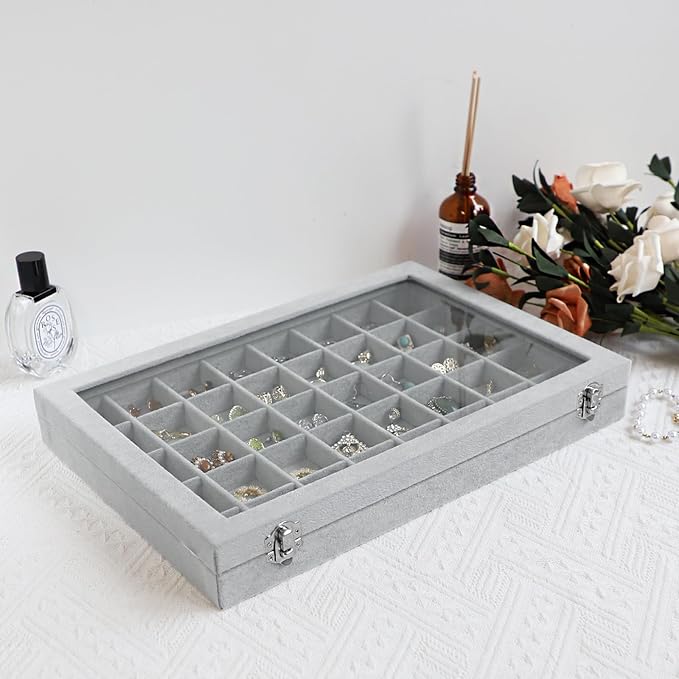 Wudygirl Jewelry Organizer Velvet Jewelry Box 40 Grid Earring Holder Organizer - Image 5