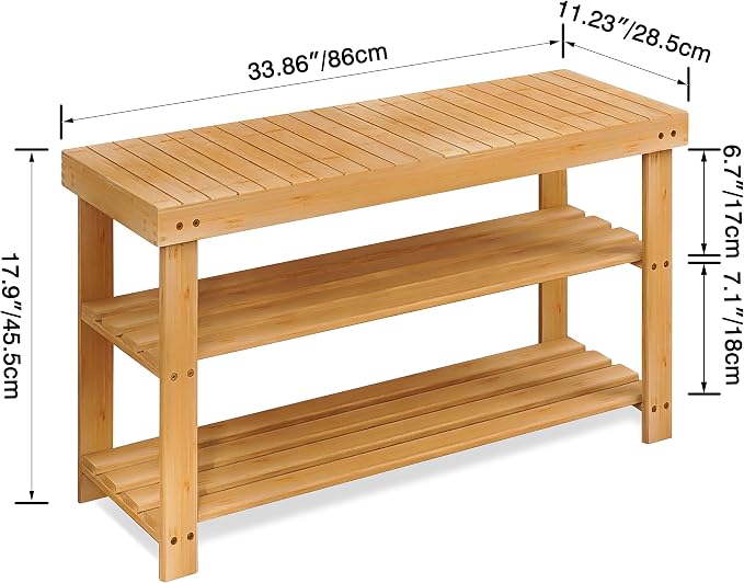 SMIBUY Bamboo Shoe Rack Bench, 3-Tier Shoe Organizer Storage Shelf - Image 3