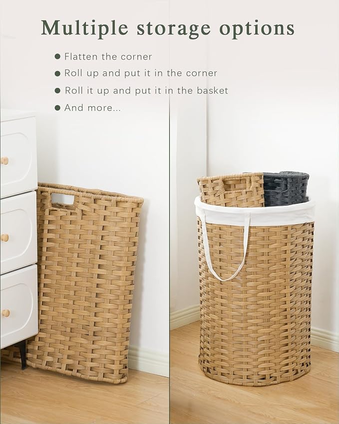 Laundry Basket with Lid Round Rattan Laundry Hamper with Lid and Handles 29.1 - Image 5
