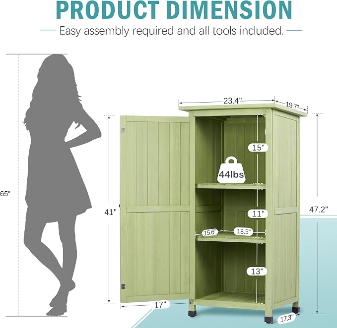 Wooden Outdoor Storage Cabinet, Vertical Garden Tool Shed - Image 3