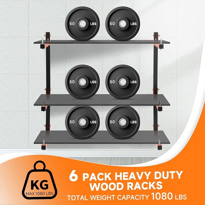 6 Pack Lumber Rack Wall Mount, Heavy Duty Wood Storage Racks, 9-Level System - Image 7