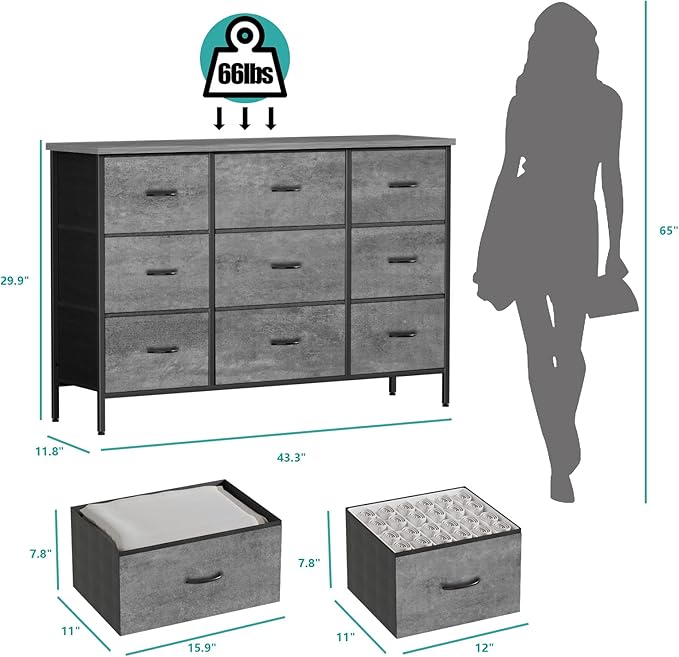 Dresser for Bedroom with 9 Deep Drawers, Wide TV Stand Modern TV Console - Image 3
