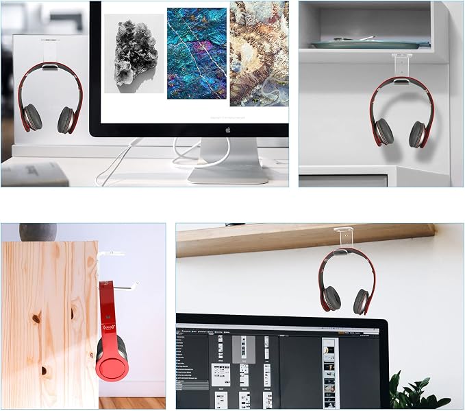 Cosmos 2 Pcs Headphone Hanger Mount Under-Desk Headset Hanger Hook Earphone - Image 6