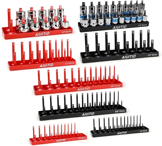 8 Piece Metric & SAE Socket Organizer Tray Set, 3/8-Inch & 1/2-Inch Drive