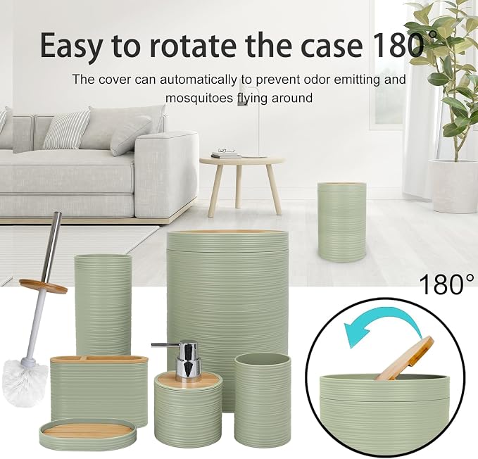 CERBIOR Bathroom Accessories Set 6 Piece Bamboo Bath Ensemble Includes Soap - Image 4