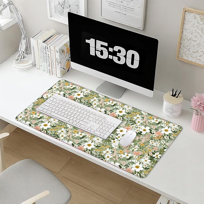 Rustic Wildflower Floral Large Mouse Pad 31.5x15.7inch, Cottagecore Botanical - Image 5