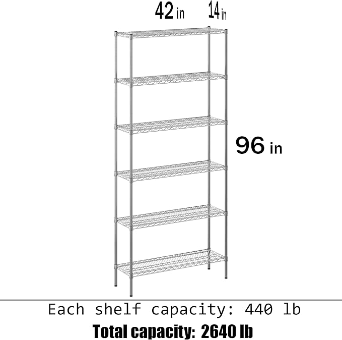 14" Deep x 42" Wide x 96" Height Wire Shelving Kit | 6-Tier | NSF Commercial - Image 3