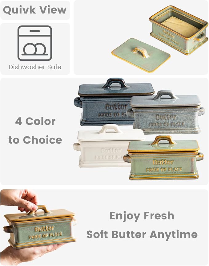 Butter Dish with Lid, Ceramic Butter Holder Container Large Butter Dish - Image 3