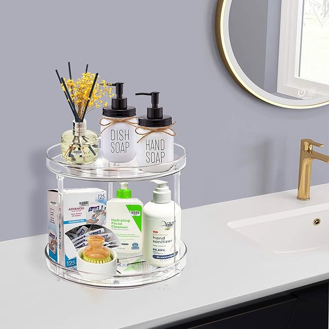 2 Tier Lazy Susan Bathroom Organizer, 9.25Inch Clear 360 Rotating Makeup - Image 4