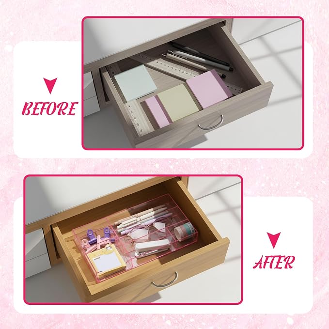 Translucent Pink Acrylic Desk Drawer Organizer 11 x 6.1 x 1.38 Inch Storage - Image 5