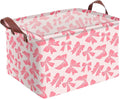 Pink Bow Storage Basket Waterproof Canvas Toy Storage Bin Bow Room Decor by AmazerPad