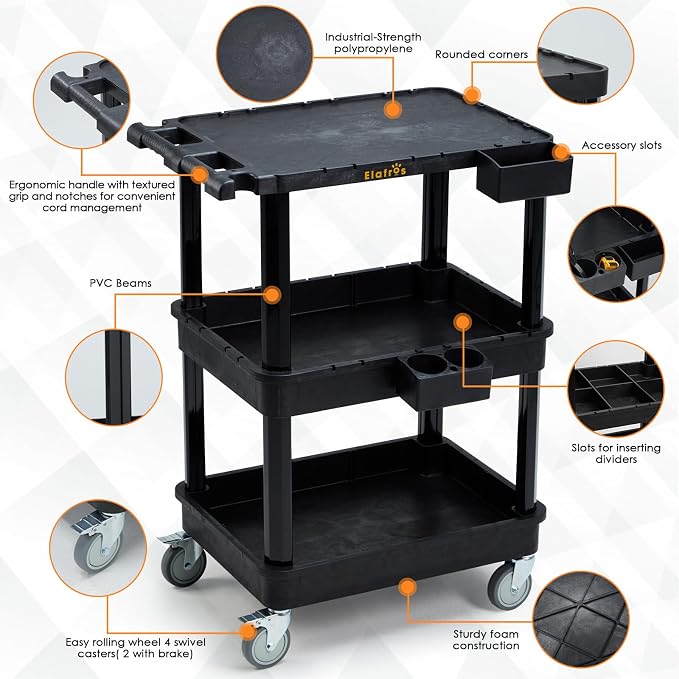ELAFROS 3-Tier Utility Cart - Image 3