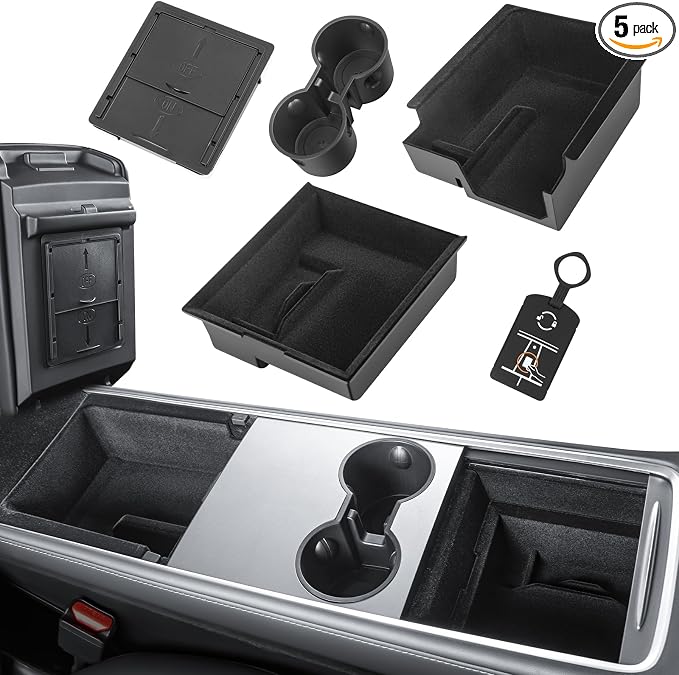 Center Console Organizer for Tesla Model Y 2021-2024 Flocked Center Console by KUNIST