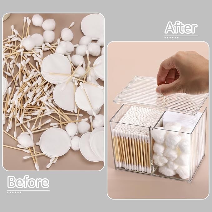 Tbestmax Qtip Holder Dispenser 3-Section Clear Bathroom Container Organizer 3 - Image 3