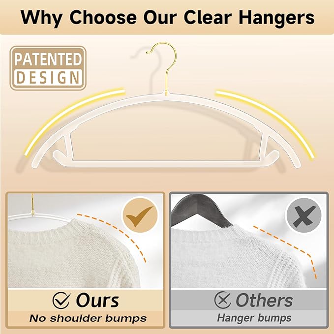 MIZGI Premium Clear Hangers Heavyduty-Acrylic No Shoulder Bump Suit Hangers - Image 3