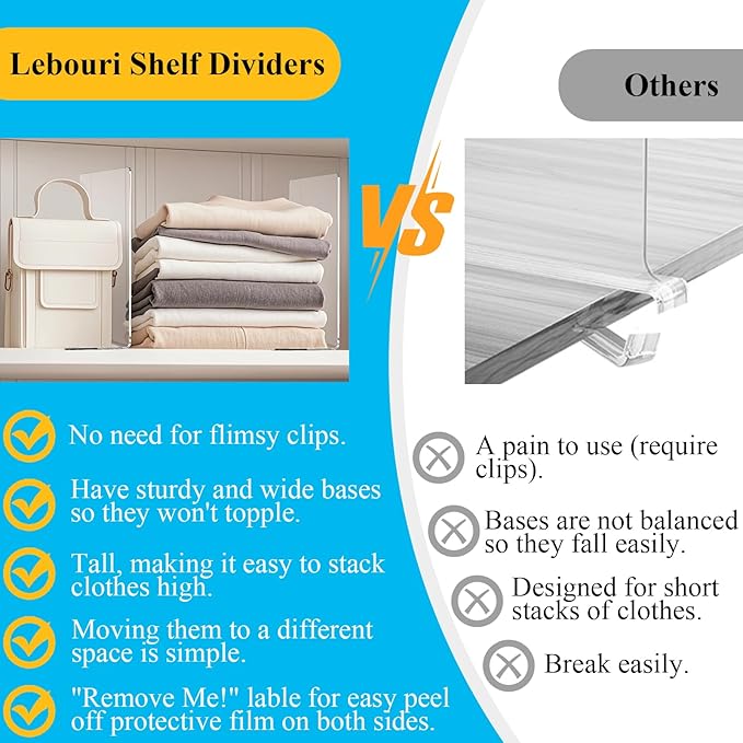 Shelf Dividers for Closet Organization: 12" Tall x 10" Deep Acrylic Closet - Image 2