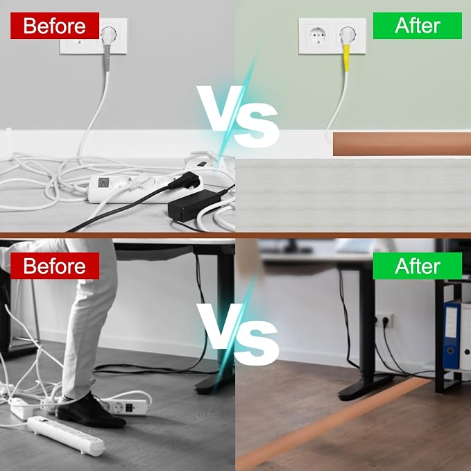 HARFINGTON 4ft Cord Cover Floor W0.6 x H0.33 Inner Channel PVC Hide Extension - Image 7