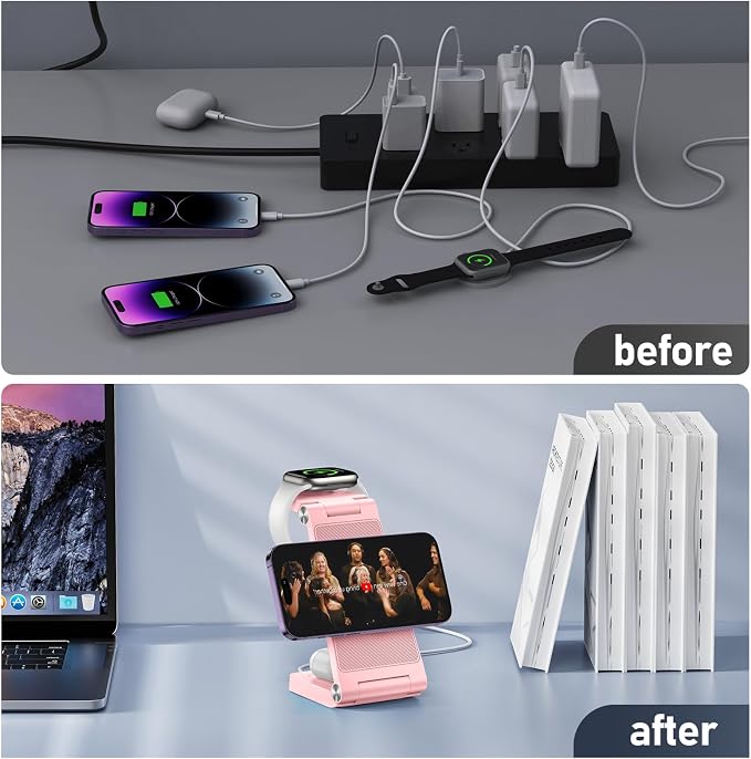 Magnetic Wireless Charger Stand, 3 in 1 Foldable Wireless Charging Station - Image 6
