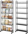 Slim Storage Cart with Wheels, Metal 6-Tier 6in Black Narrow Rolling