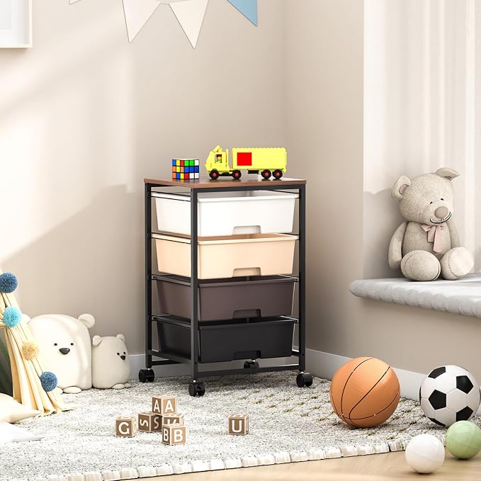 Utility Cart with 4 Drawers, Rolling Storage Cart with Drawers, Storage Rolling - Image 9