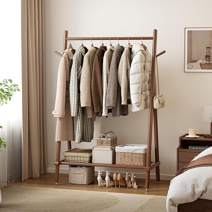 Solid Wood Clothing Rack, Rolling Clothes Rack - Image 2