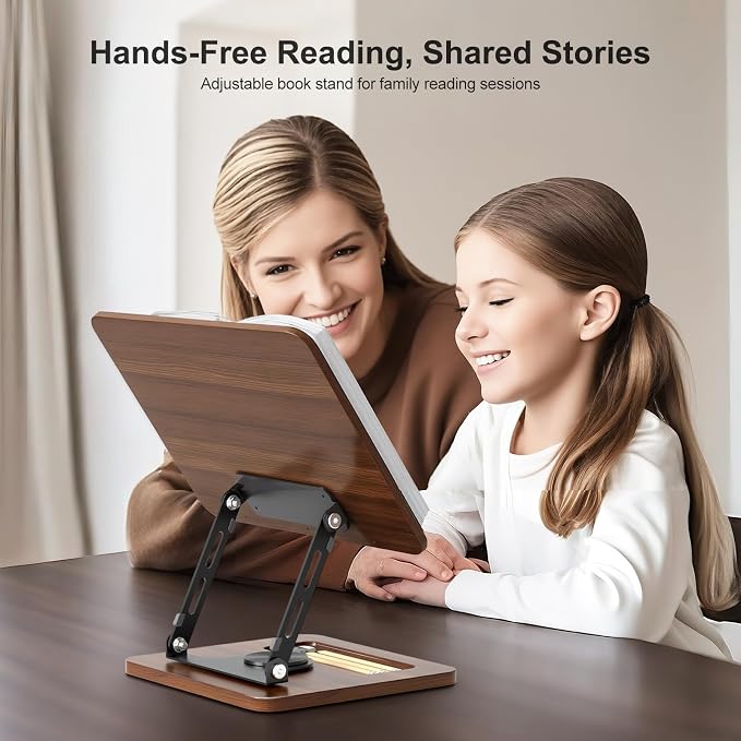 Book Stand for Reading, 360° Rotating Hands Free Book Holder, Adjustable Height - Image 2